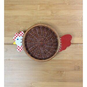 Vintage Decorative Wicker Rattan Chicken Basket Wall Hanging Small Round Flat
